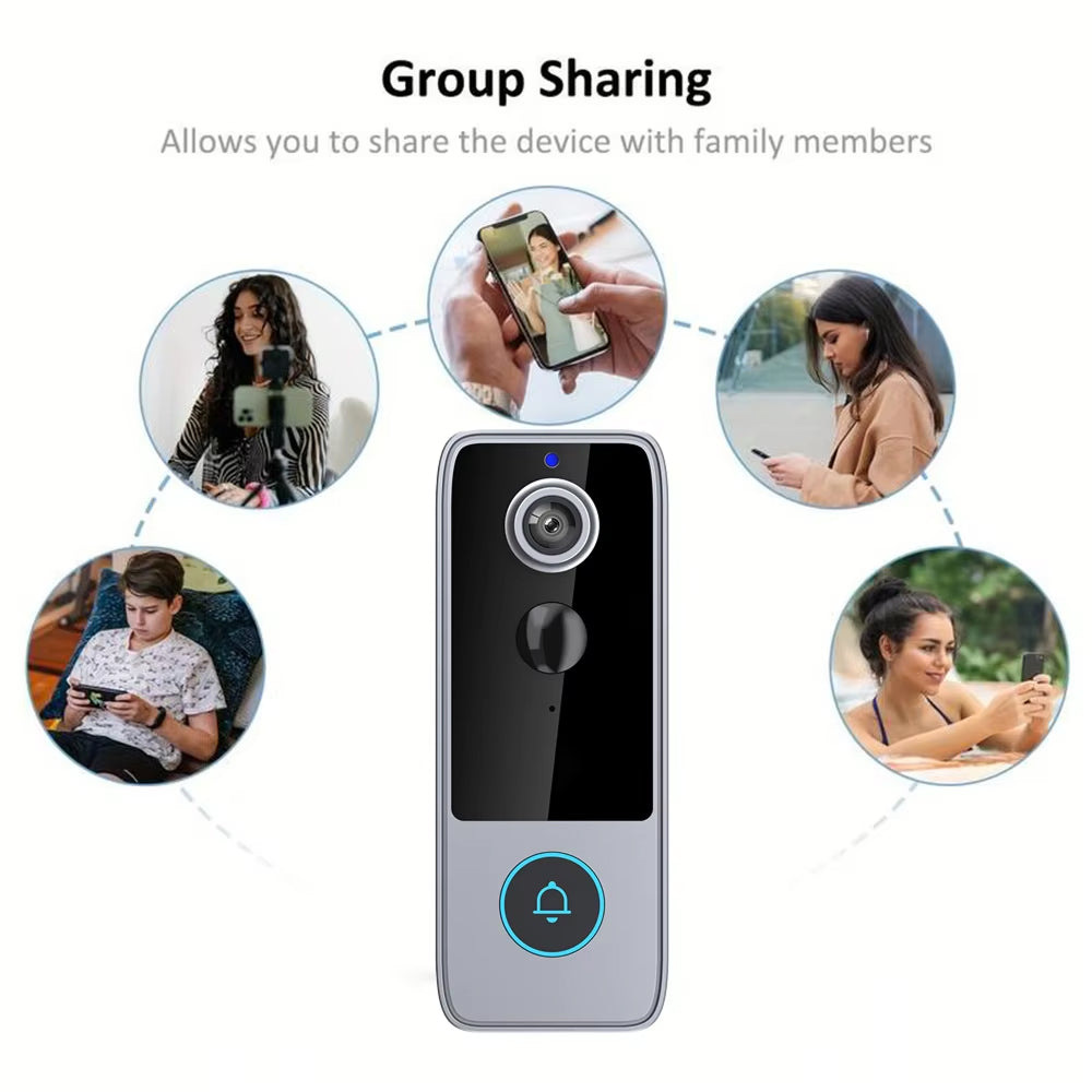  PurePeeki Camera Doorbell with group sharing feature on a white background