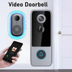  PurePeeki Camera Doorbell  with smartphone app on a white background showing live video doorbell