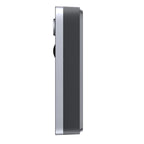 A slim, side-profile view of  PurePeeki Camera Doorbell  featuring a dark gray body with a silver metallic frame on a solid white background.