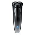 A sleek, black 3-in-1 RazoRixer Electric Razor with a glossy finish and a blue LED digital display on the handle, shown against a solid white background.