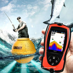 Fishing scene with a fisherman, Lucky brand equipment, and a fish.