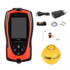 Red and black Reefidar Fish Finder device with accessories on a white background