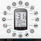 RidoMerix Bike Computer functions displayed on a white background