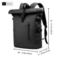 Black  SafeiPack Ultimate Anti-Theft Backpack  with measurements on a white background