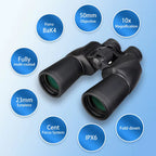 SafiSkop Night Vision Binoculars with technical specifications in blue circles on a light blue background