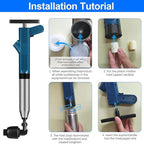 Installation tutorial for a SwiftPluny High-Pressure Pneumatic Drain Plunger with step-by-step instructions.