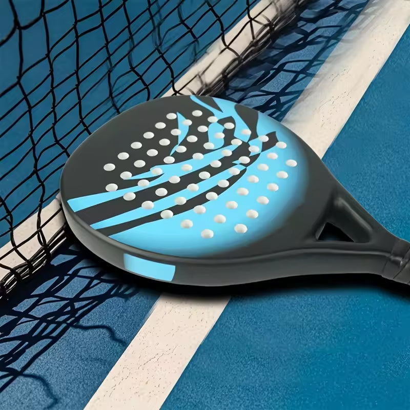 Tennisixo Padel Racket on a blue court with a net in the background