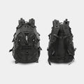 A black tThe Trekorago Hunting Backpack shown from both the front and back views against a light gray background.