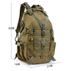 The Trekorago Hunting Backpack in olive green/khaki shown on a white background with dimension lines indicating 50CM height, 16CM width, and 31CM depth.