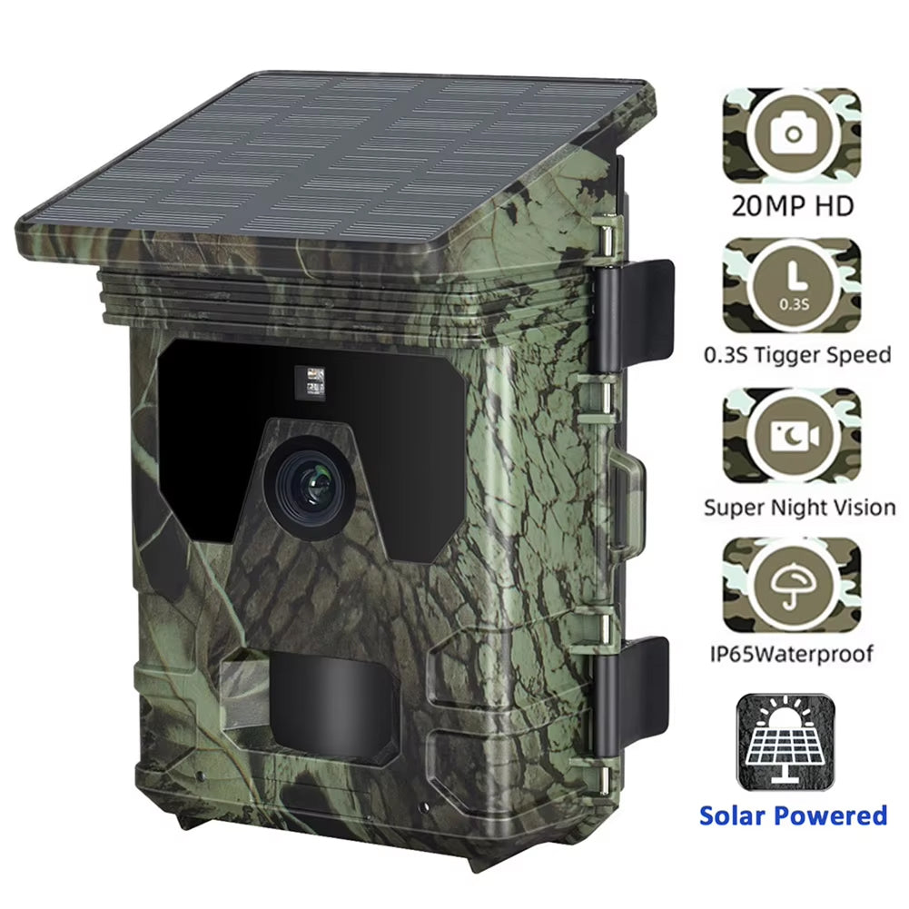 Wildsnap v2 Solar Trail Camera with features listed on a white background