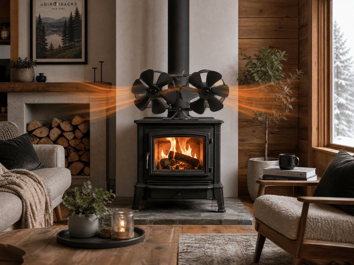 BlazeWini Wood Stove Fan 6 blade design feature