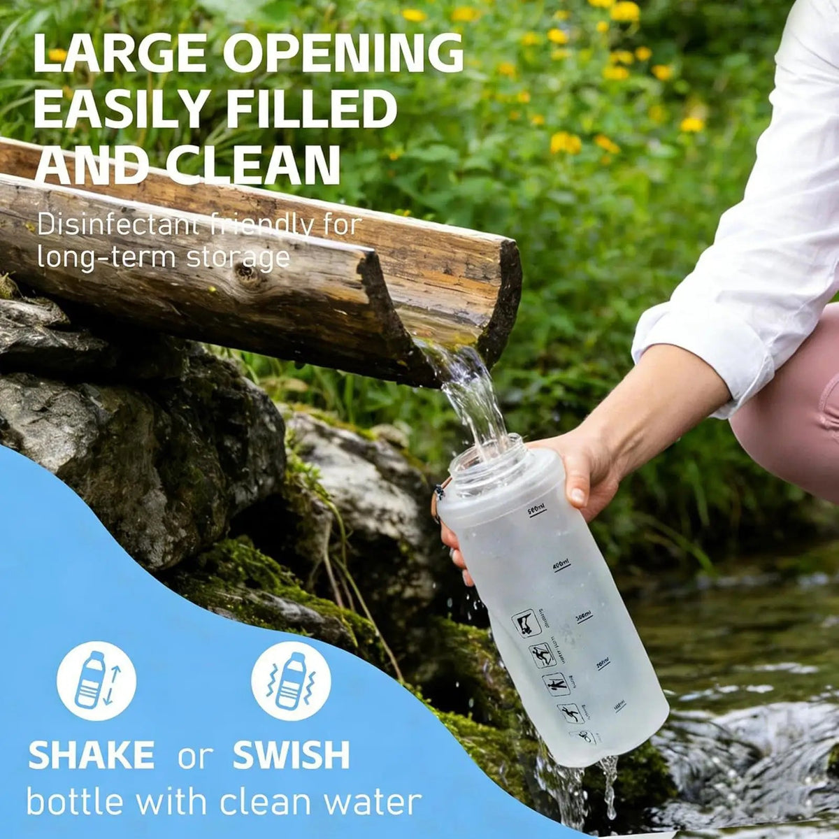 Klentax Water Filter Bottle squeeze-to-drink use