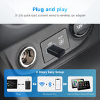 RoadyCast Wireless CarPlay Adapter showing navigation on the car screen