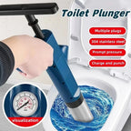 SwiftPluny High-Pressure Pneumatic Drain Plunger visualization and text highlighting features.