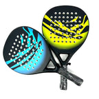 Two Tennisixo Padel Racket with black, blue, and yellow designs on a white background