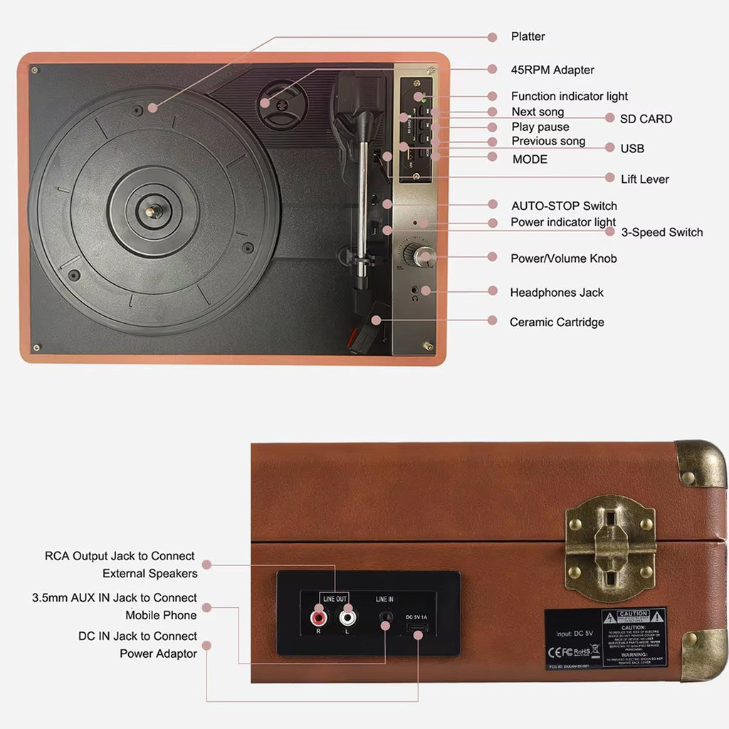 Vinixora Record Player full product view