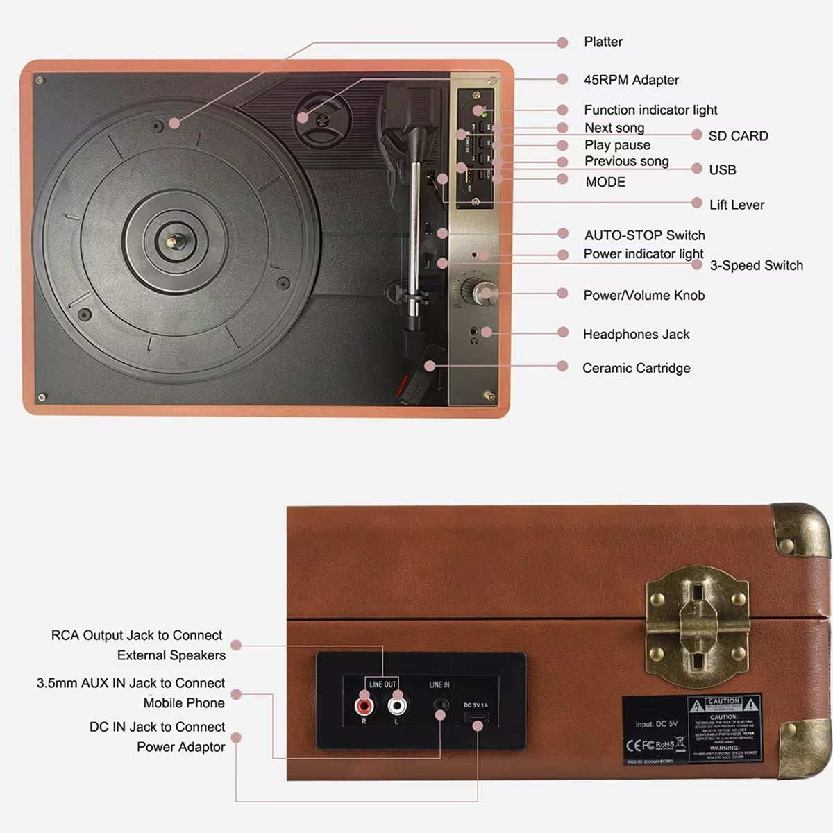 Vinixora Record Player full product view